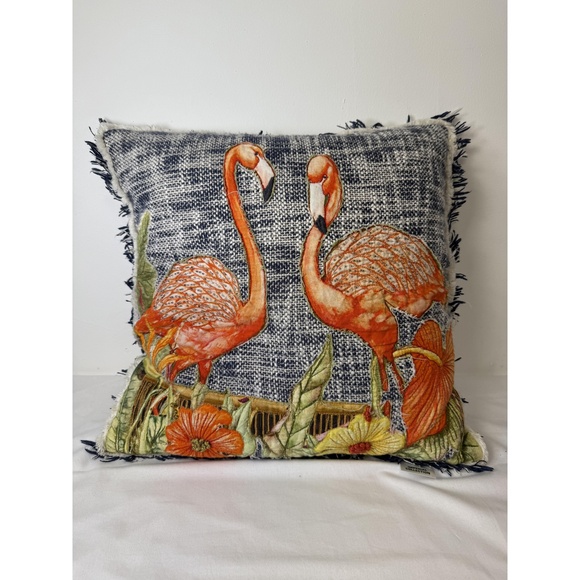Other - Imperial Collection Floral Flamingo Appliqué Beaded Fringed Throw Pillow